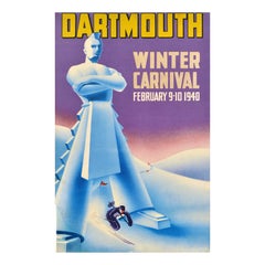 Original Vintage Sport Skiing Poster Dartmouth Winter Carnival 1940 Ski USA