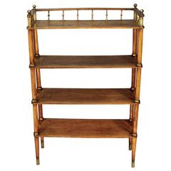 Antique Victorian English Pine Bookshelf with Brass Gallery