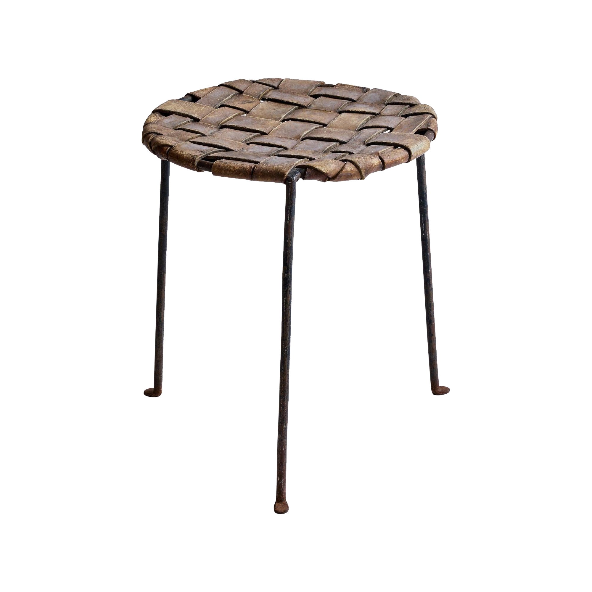 Tabouret en cuir tissé de Swift and Monell en vente