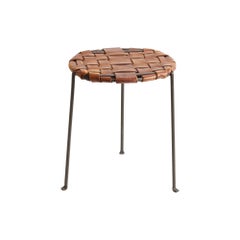 Woven Leather Stool by Swift and Monell