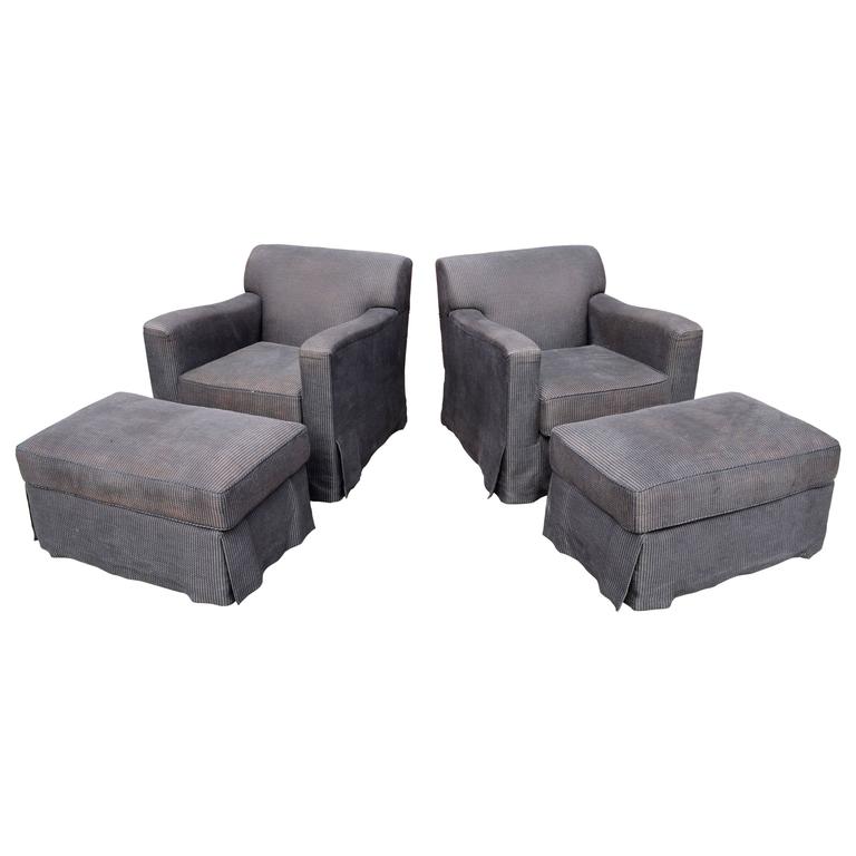 Pair of Christian Liaigre Lounge Chairs with Ottomans