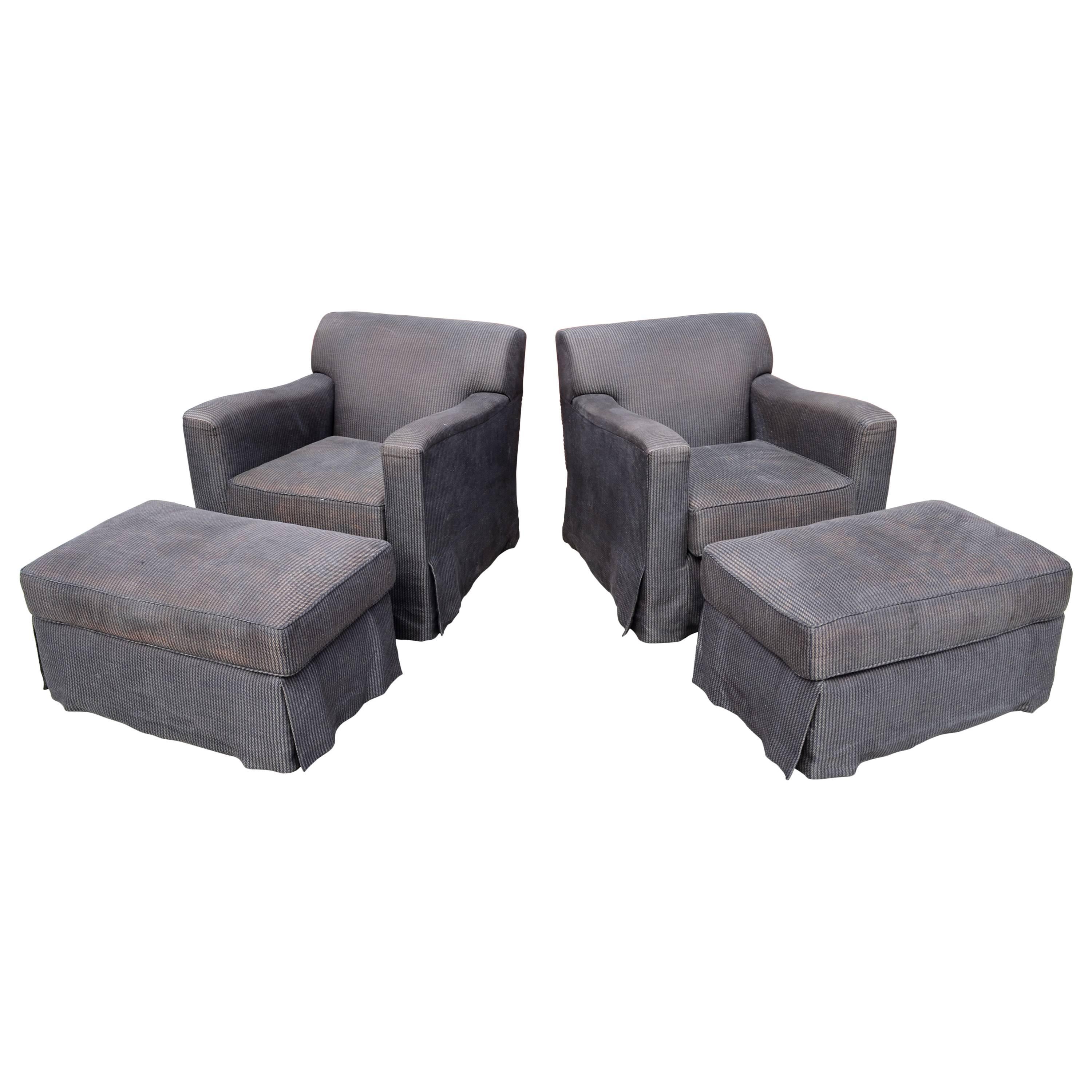 Pair of Christian Liaigre for Holly Hunt Arm Chairs with Ottomans