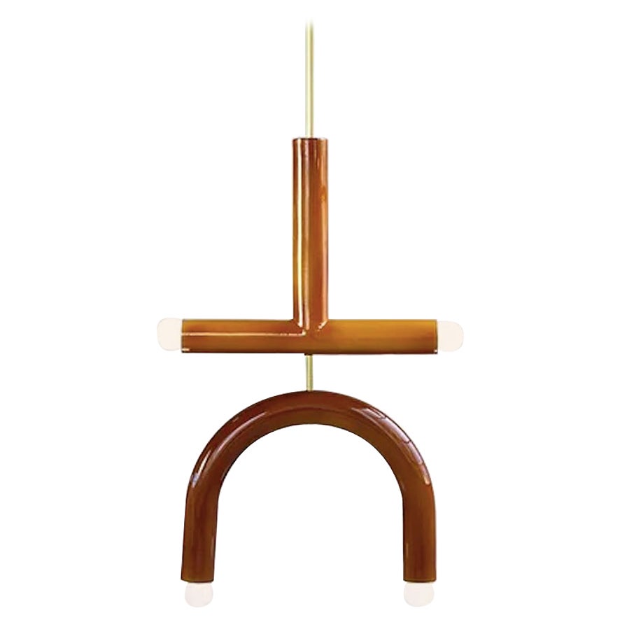 Ceramic Pendant Lamp 'TRN C2' by Pani Jurek, Brass Rod, Ochre & Brown