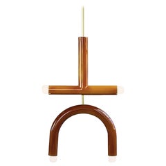 Keramik-Hängeleuchte 'TRN C2' von Pani Jurek, Messingstab, Ocker & Brown