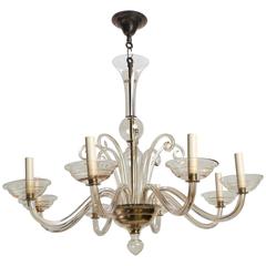 Mid-Century Pale Amber Eight-Arm Murano Chandelier