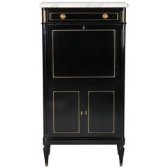 Tall Ebonized Secretaire with White Marble Top