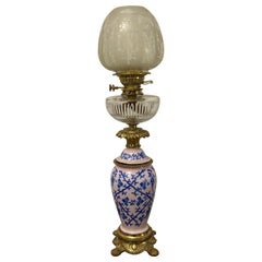 Unusual Outstanding Quality Large Antique Victorian Porcelain Oil Lamp