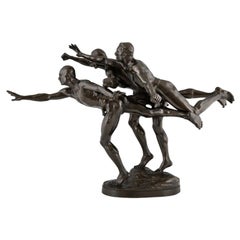 Escultura de bronce Au But 3 corredores desnudos de Alfred Boucher & Fundición Siot 1890.