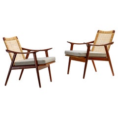 Pair of Easy Chairs by Fredrik A. Kayser Teak and Rattan, Vatne Norway, 1950s