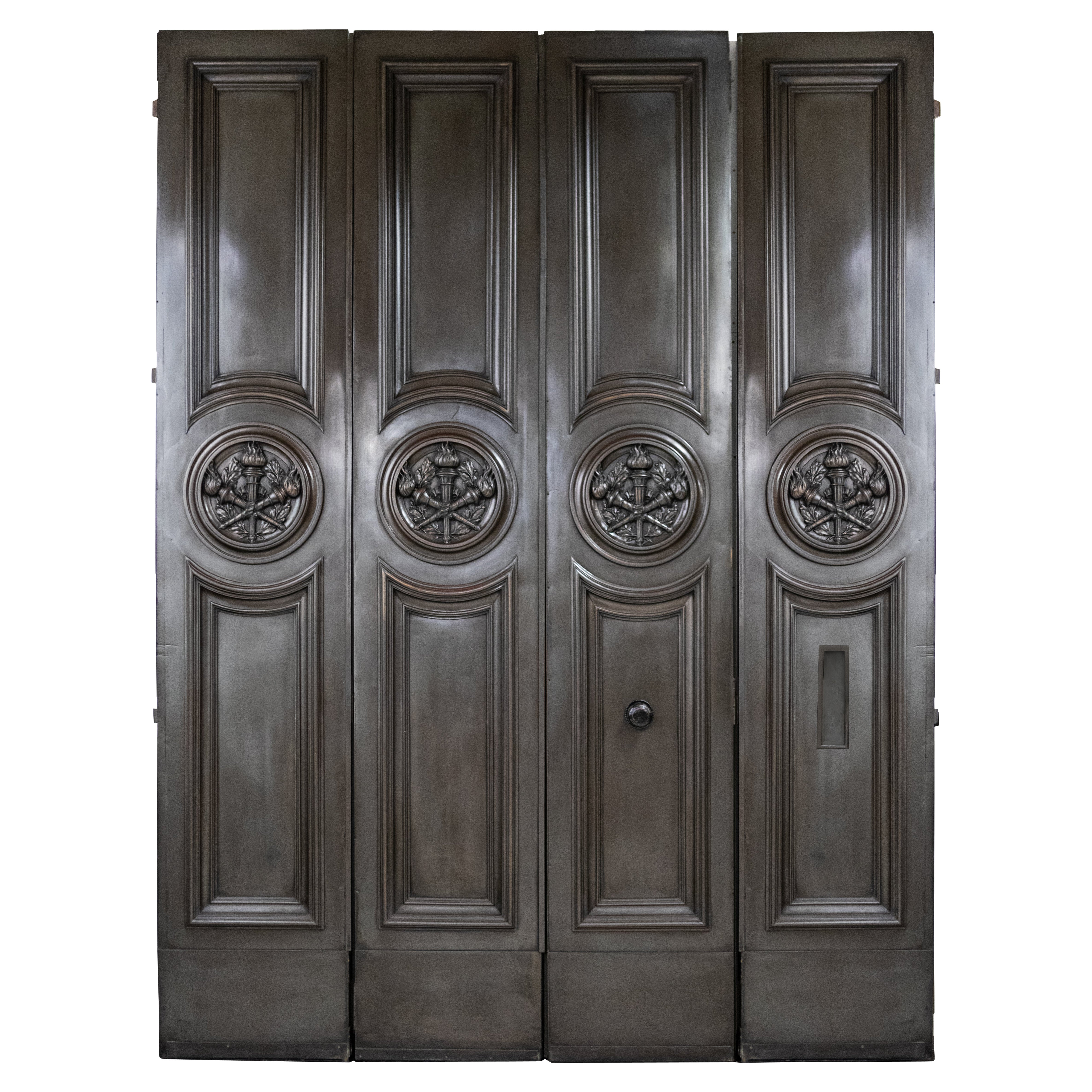 Portes d'entrée monumentales en bronze et acajou