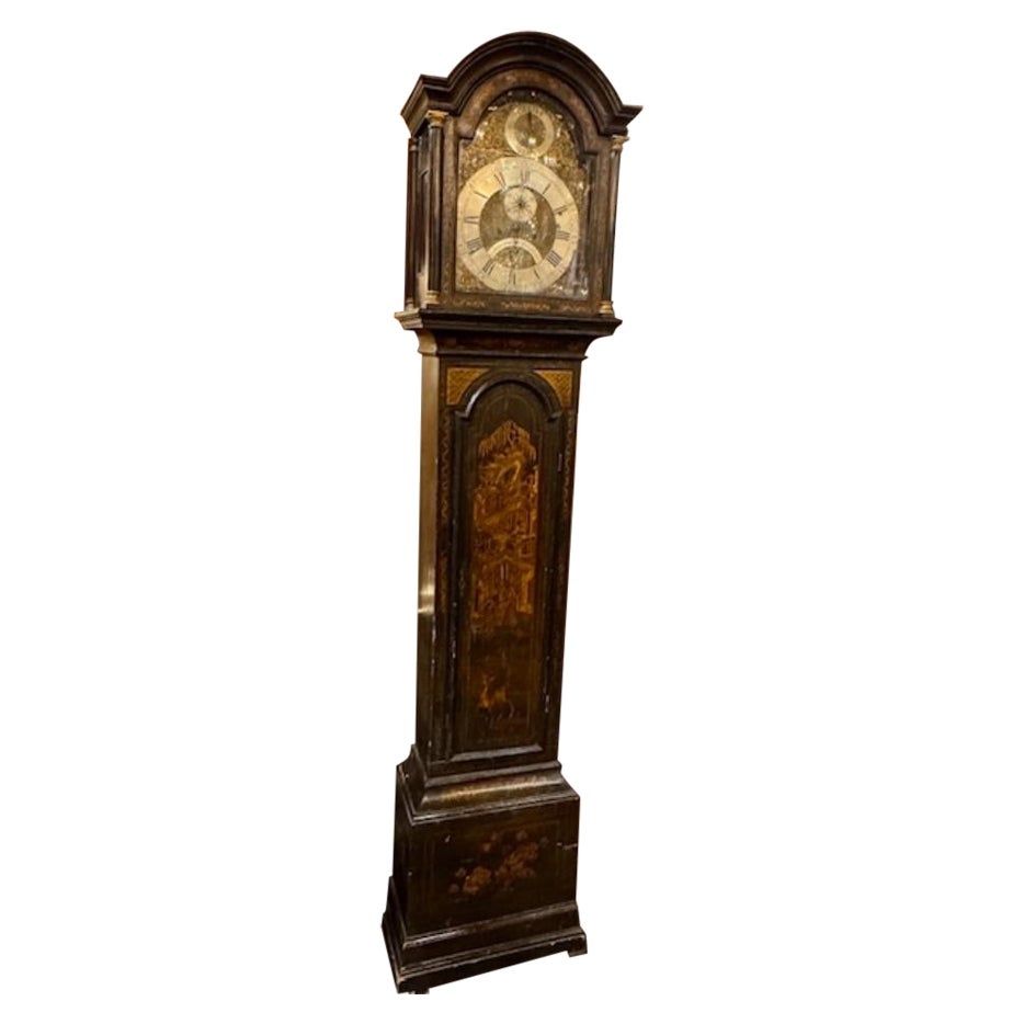 Antique English Tall Case Clock with Chinoiserie Design