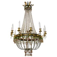 Antique 19th Century French Empire Style Twelve-Arm Bronze and Crystal Chandelier