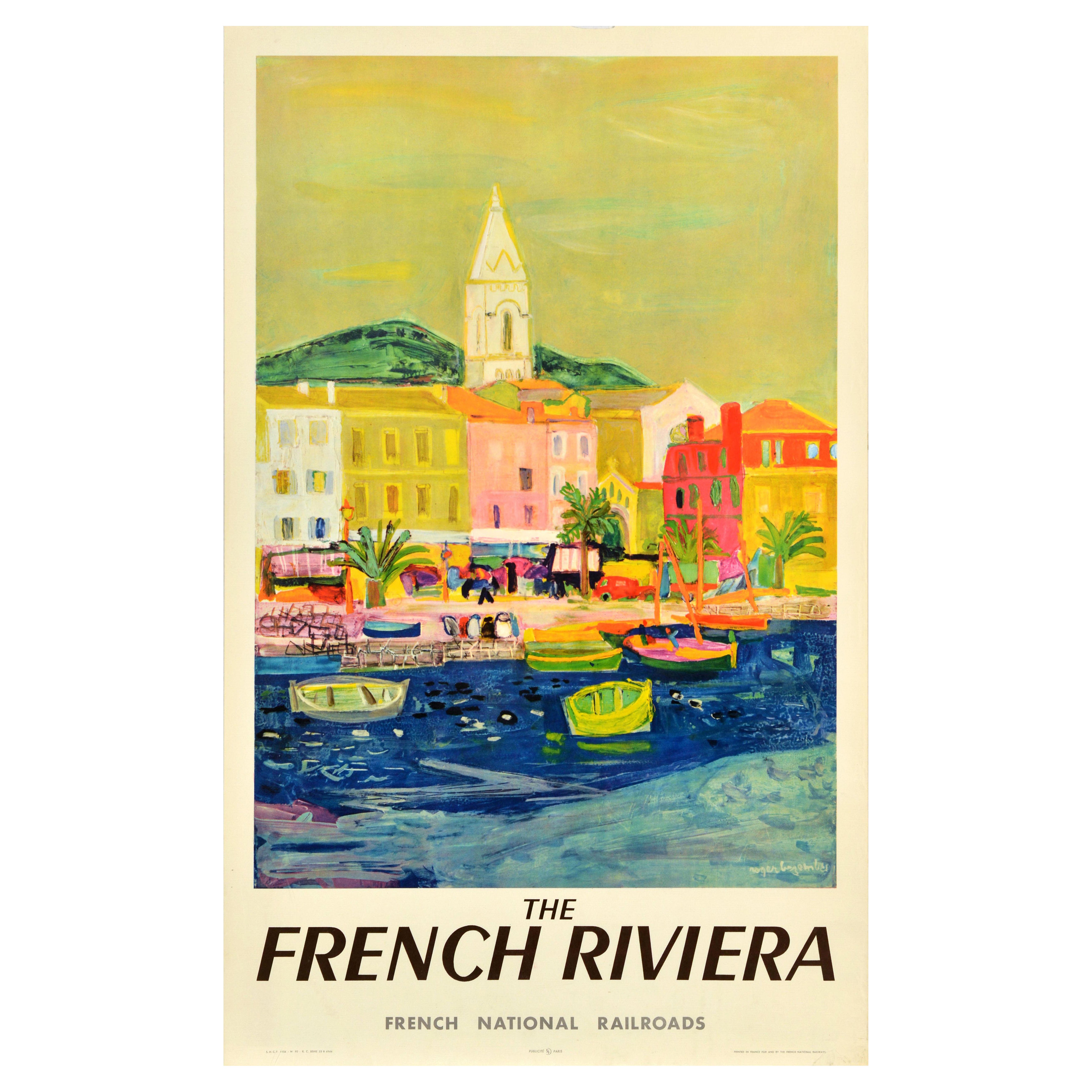 Original Vintage Train Travel Poster French Riviera SNCF Bezombes Cote d'Azur