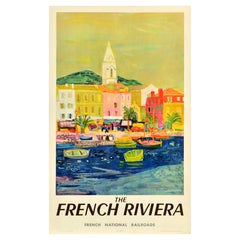 Original Vintage Train Travel Poster French Riviera SNCF Bezombes Cote d'Azur