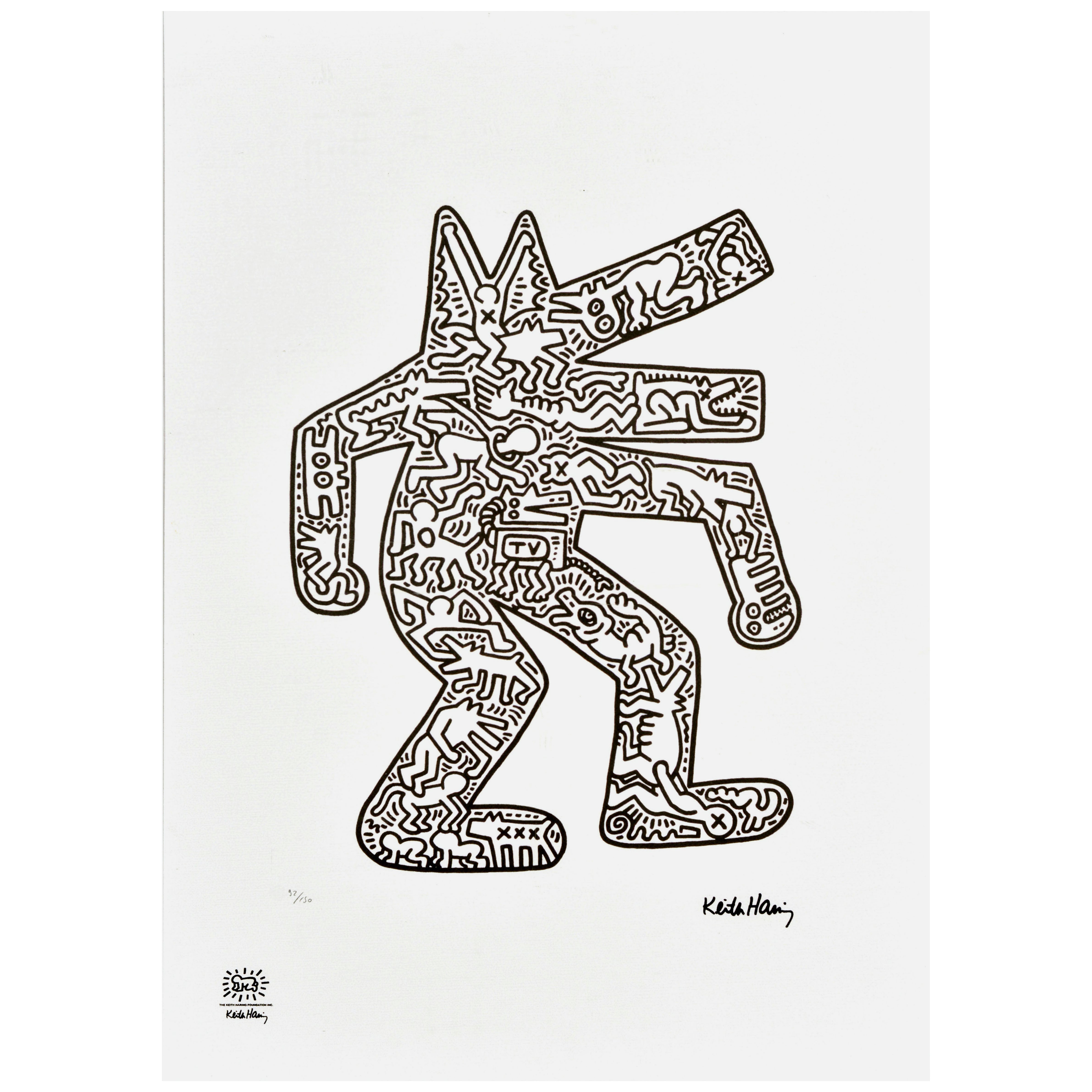 Original Vintage Art Print Keith Haring Dog Silhouette USA Social Activism For Sale