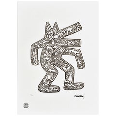 Stampa originale d'arte vintage Keith Haring Dog Silhouette USA Attivismo sociale