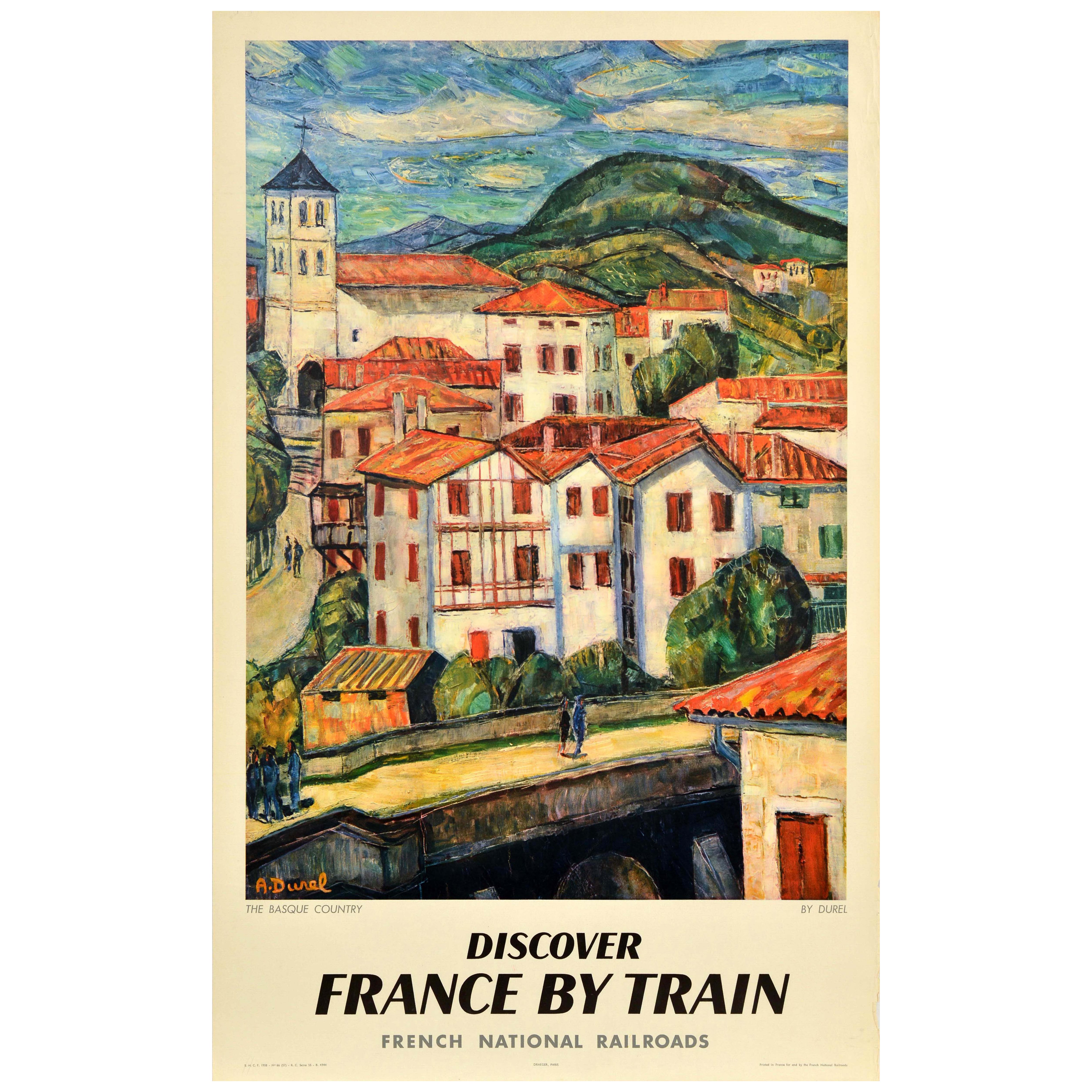 Original Vintage Railway Travel PosterBasque Country France SNCF Auguste Durel