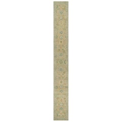 Rug & Kilim's Modern Oushak Style Extra-Long Runner in Brown, Green with Florals
