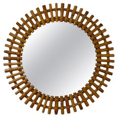 Italian Mid-Century Modern, Small Wall Mirror, Rattan, Bamboo, Italy, 1960s