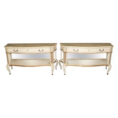 Rare Pair Faux Painted Marble Top French regency Style Mirrored Console Tables