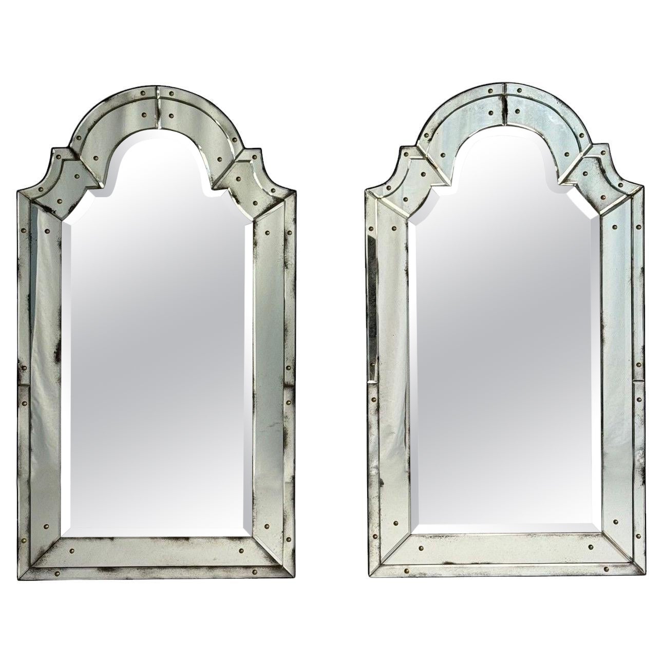 Queen Anne Style, Venetian Wall Mirrors, Antiqued Beveled Glass, Dome Top