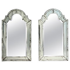Queen Anne Style, Venetian Wall Mirrors, Antiqued Beveled Glass, Dome Top