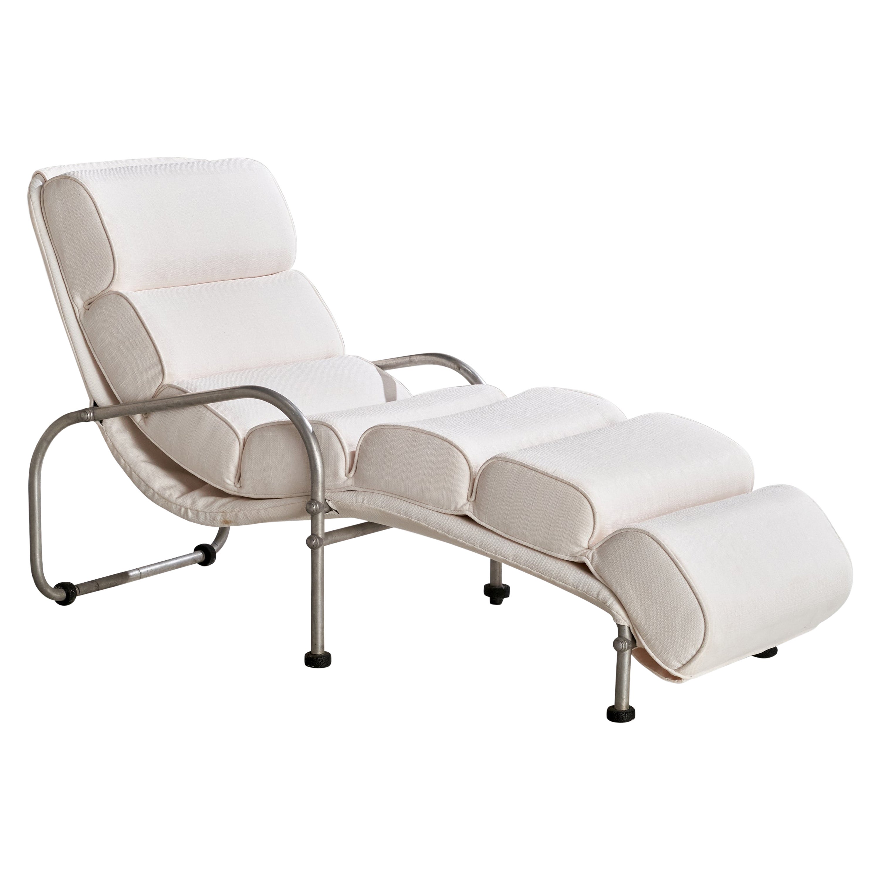 Warren McArthur, Chaise Longue, Aluminum, White Fabric, USA, c. 1930s
