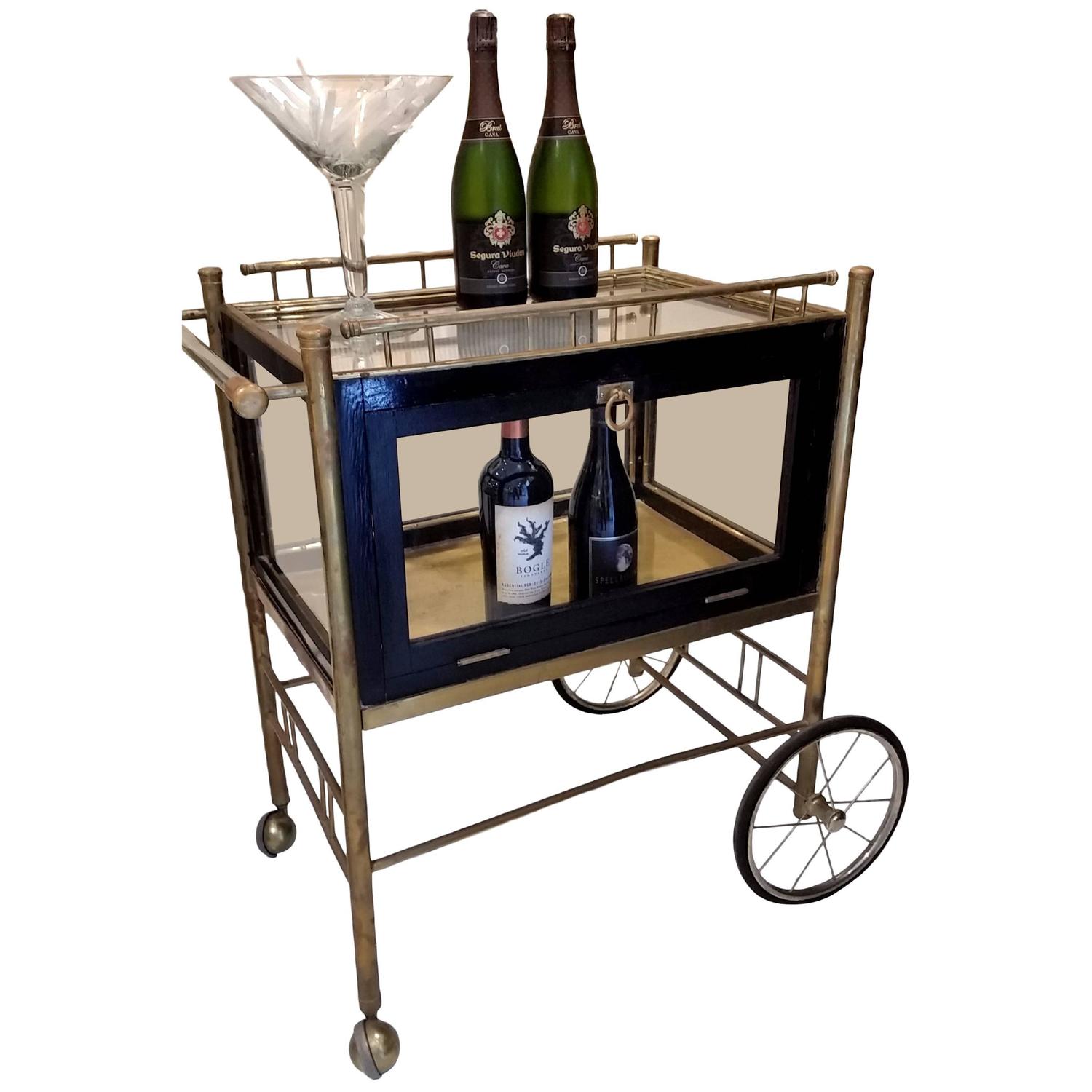 Antique Bar Cart / Trolley on Carriage Wheels at 1stdibs