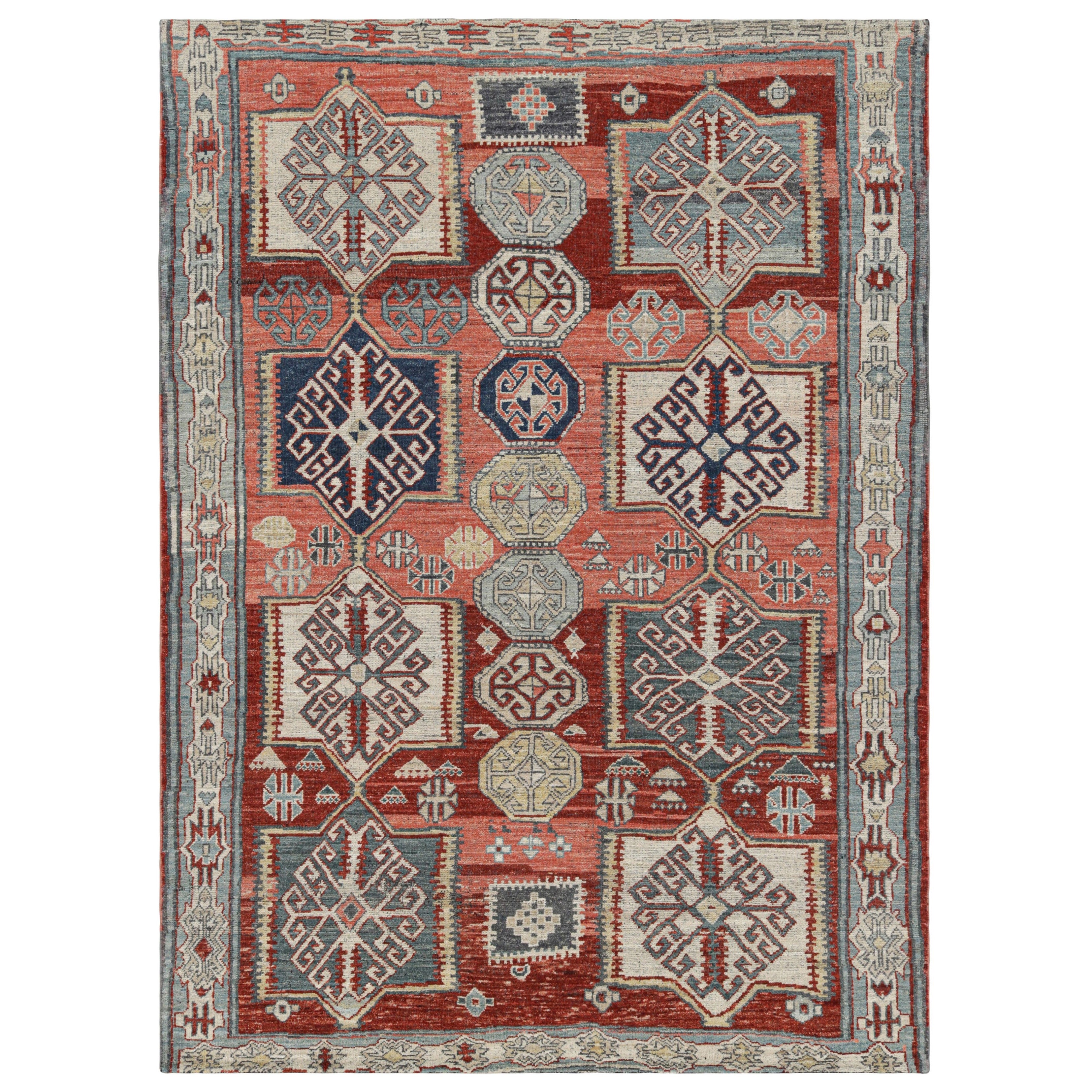 Rug & Kilim’s Caucasian Style Rug in Red and Pink with Medallions