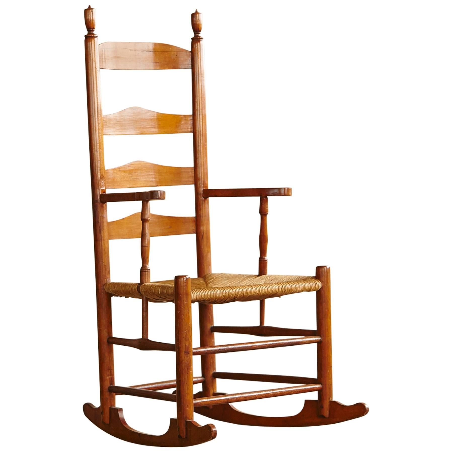 Early American Ladder Back Rocking Chair with Rush Seat, circa 1830