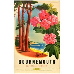 Original Vintage Travel Poster Bournemouth All Seasons Resort British Railways