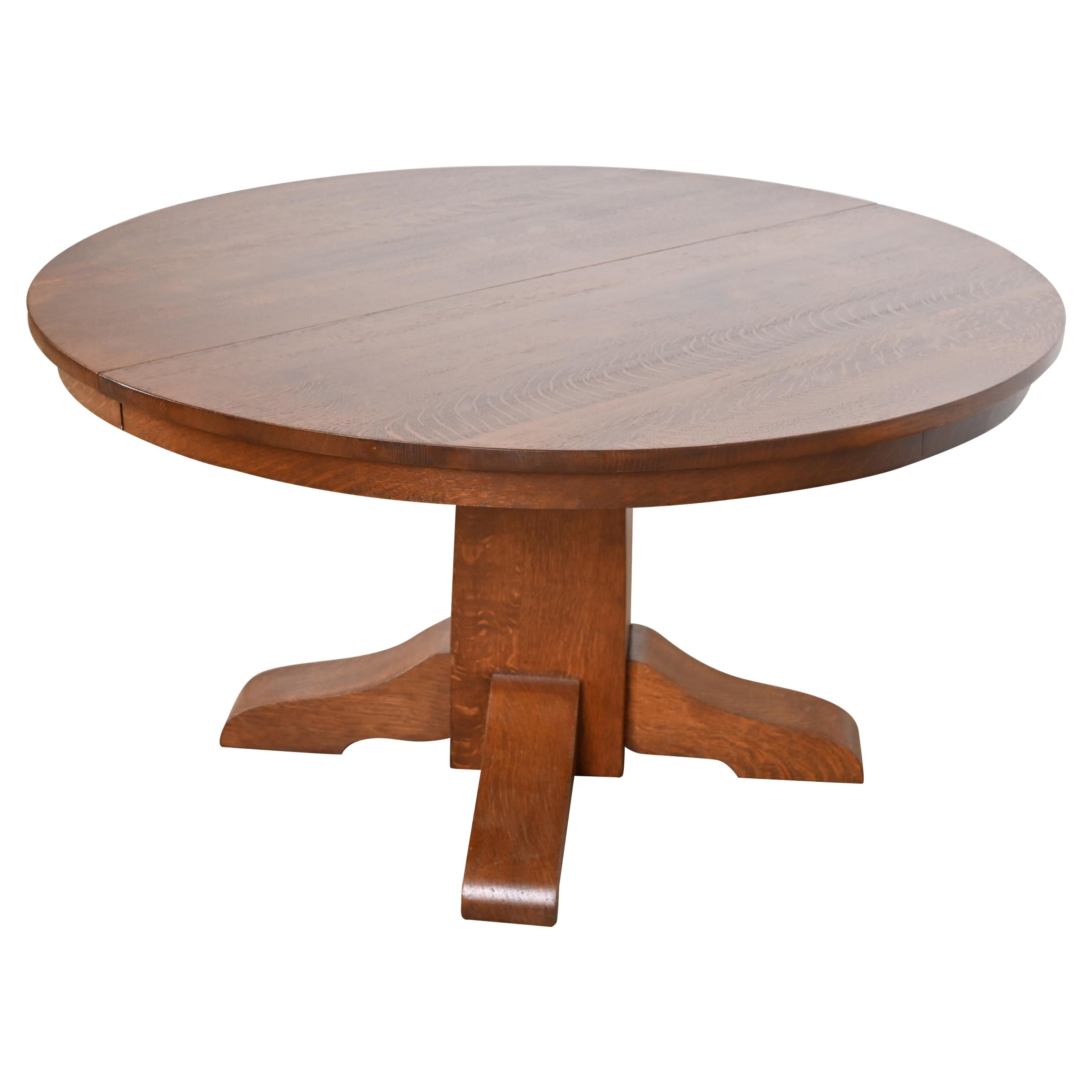 Gustav Stickley Antiker Missions-Esstisch aus Eiche im Arts and Crafts-Stil mit Sockel