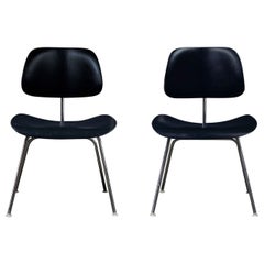 Late 20th Century MCM Pair DCM Chairs by Eames for Herman Miller Black & Chrome