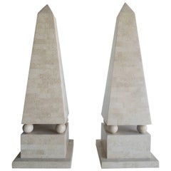 Pair of Lagre Maitland Smith Modenist Stone Obelisks