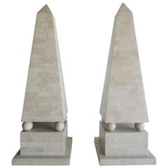 Pair of Lagre Maitland Smith Modenist Stone Obelisks 11
