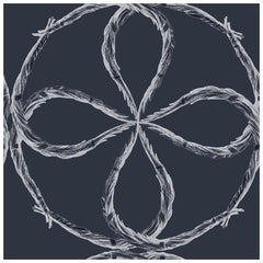 Papier peint bleu et gris d'inspiration Art déco : Quatrefoil Blueberry