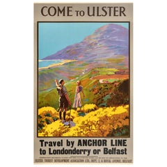 Poster di viaggio originale d'epoca Come To Ulster Anchor Line Irlanda del Nord