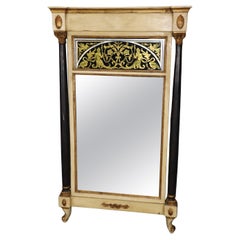 Unique Italian Venetian Creme Painted Gilded Mirror with Eglomise Figural Panel