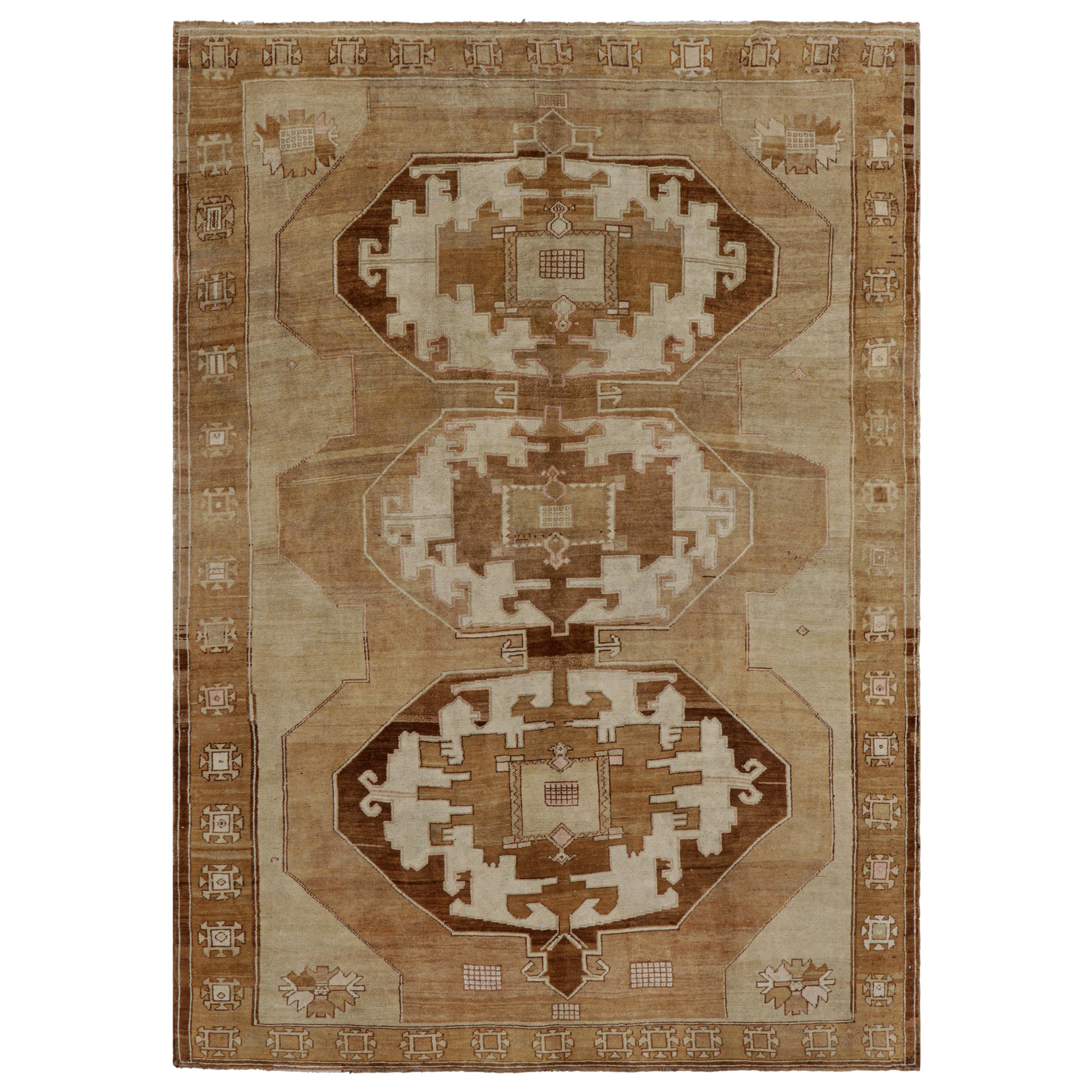 Vintage Turkish Kars Rug in Beige-Brown with Geometric Medallions  Rug & Kilim