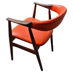 Orange Leather Kai Kristiansen Curved Back Desk or Side Chair