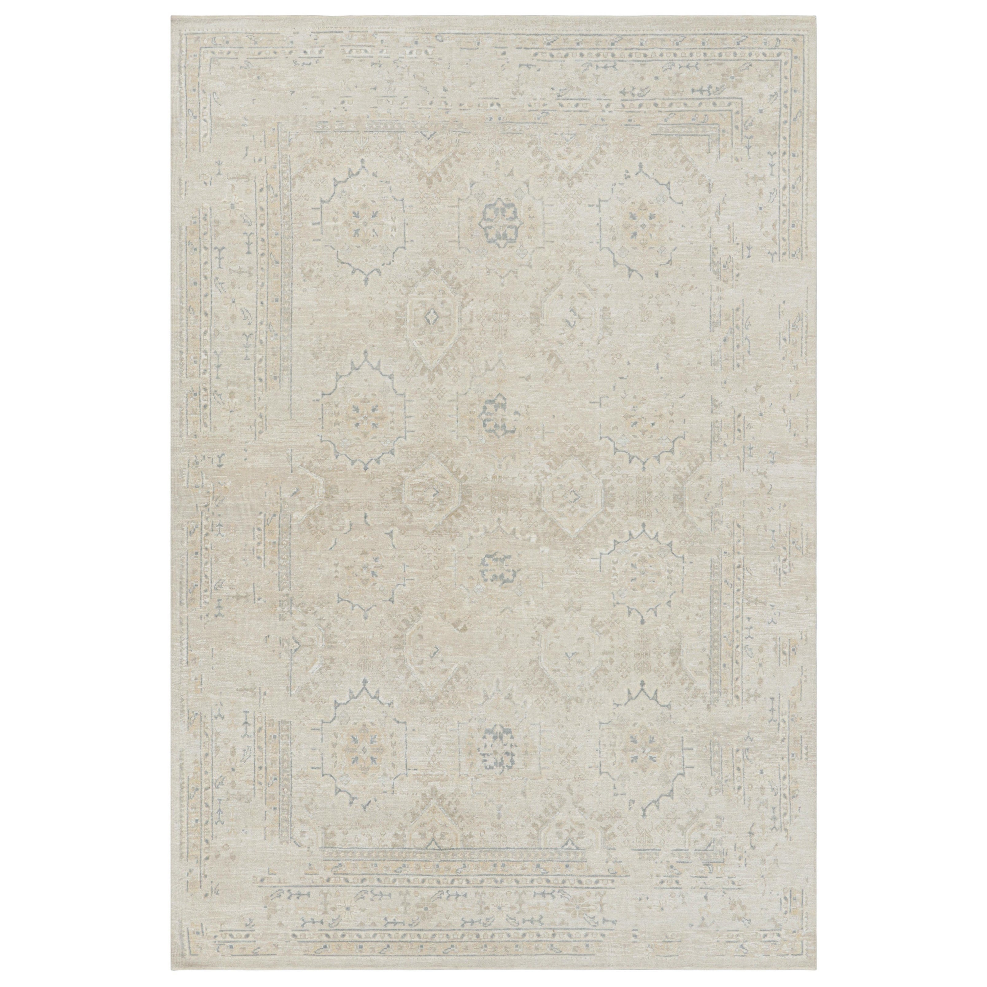 Rug & Kilim’s Oushak Style Rug in Cream White and Blue with Floral Patterns