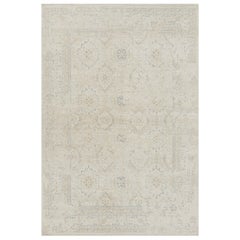 Rug & Kilim’s Oushak Style Rug in Cream White and Blue with Floral Patterns