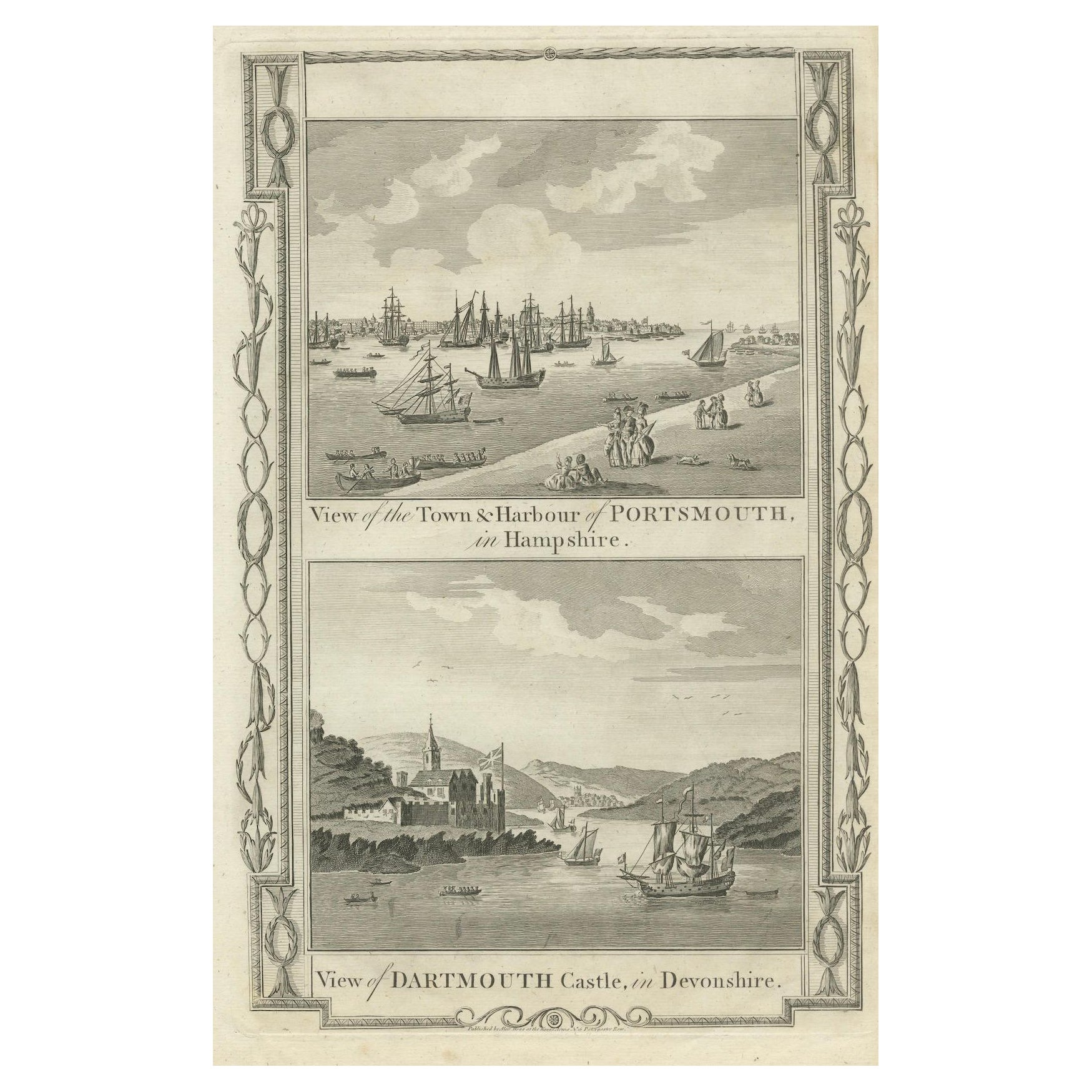 1784 View Of Portsmouth Harbour And Dartmouth Castle By Walpoole