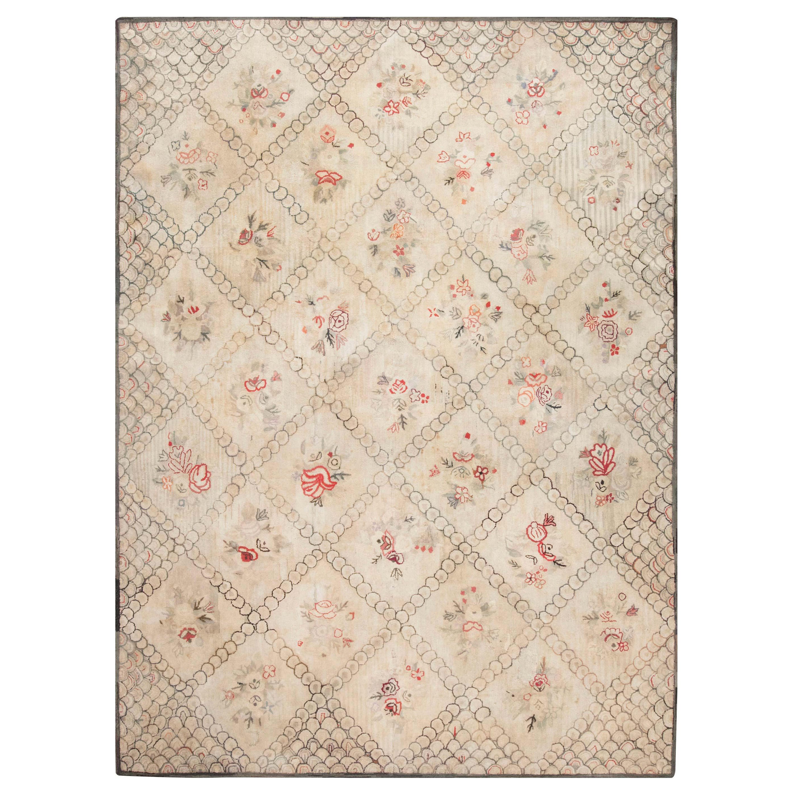 Doris Leslie Blau Vintage American Hooked Rug with Floral Medallions