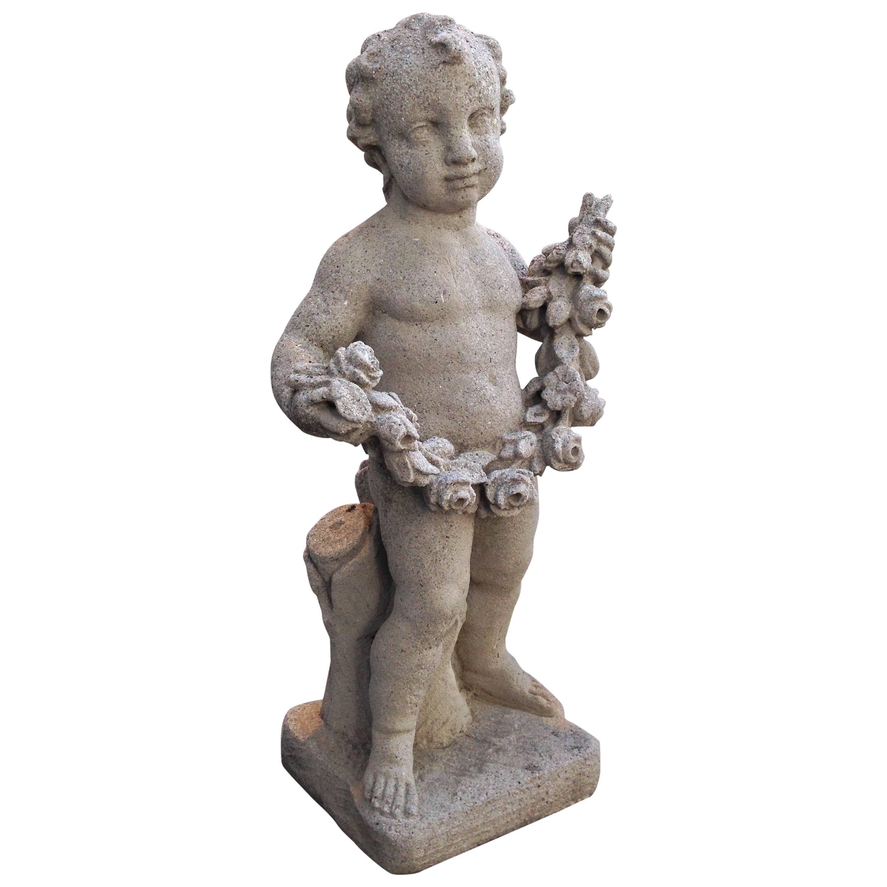 Early 20th Century Cast Stone Garden Statue of a Putto  