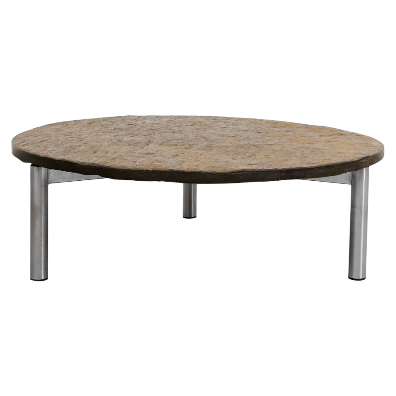 Martin Visser Style Runder Couchtisch mit Natursteinplatte und Chromfuß