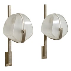 Italienischer Designer, Wandleuchten, Stahl, Glas, Italien, 1960er Jahre