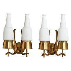 Angelo Lelii, Wall Lights, Brass, Glass, Italy, 1950s