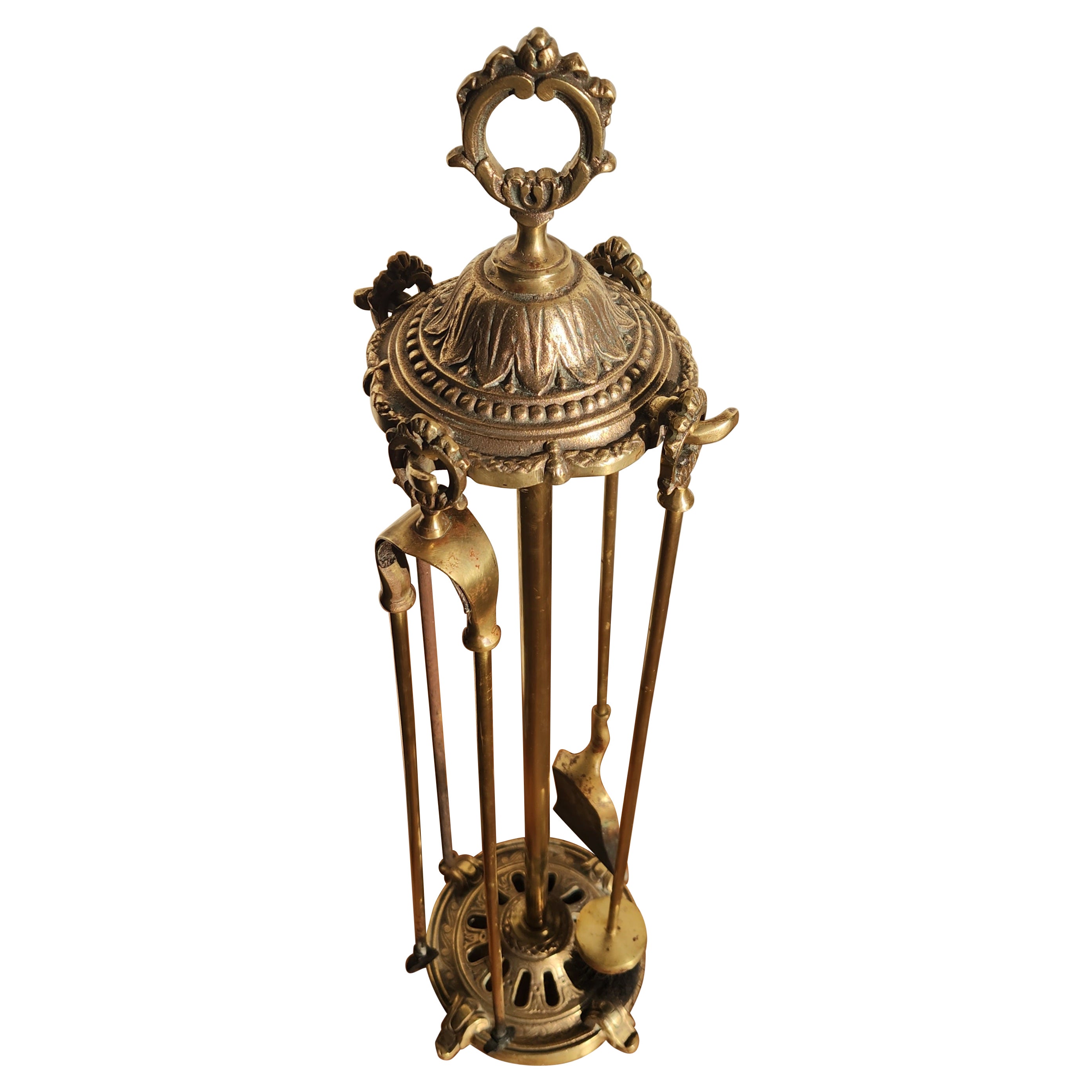 Antique French, Louis XVI bronze fireplace set (outils de cheminée)