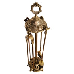 Antique French, Louis XVI bronze fireplace set (outils de cheminée)